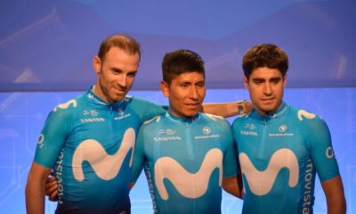 Valverde, Nairo y Mikel Landa en la presentación del Movistar Team