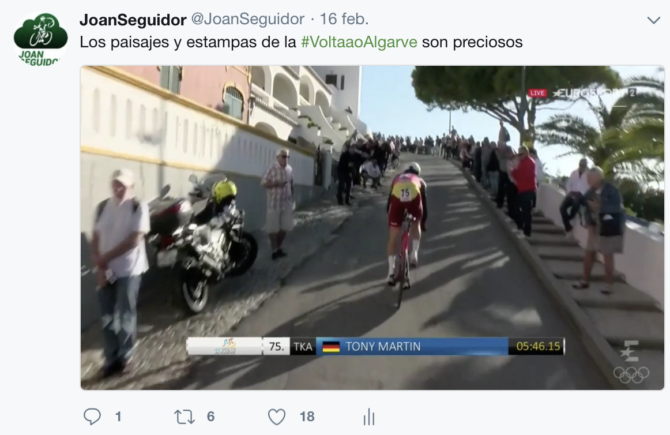 Tweet sobre Volta ao Algarve JoanSeguidor
